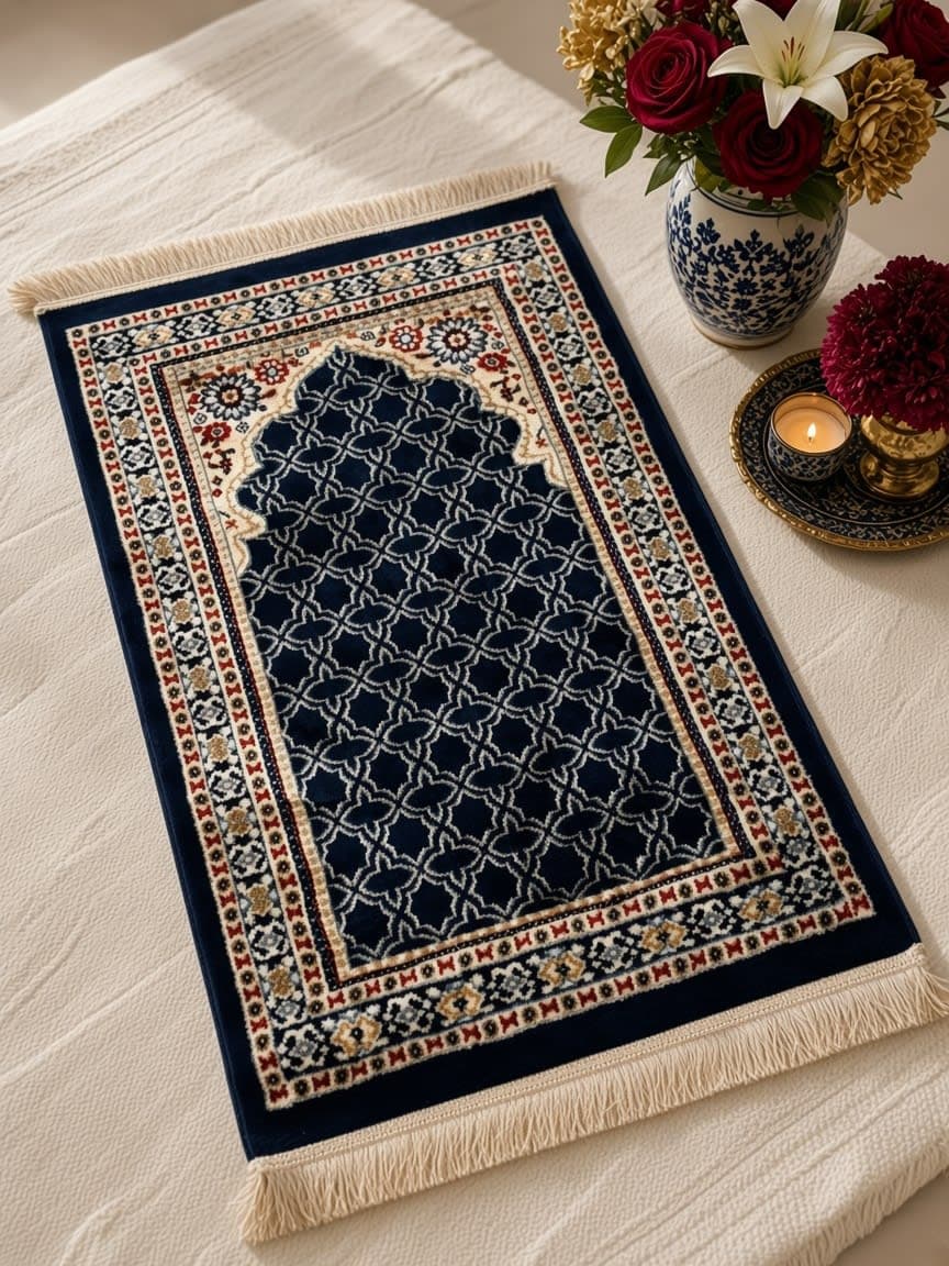 Granet Navy Blue Lattice Prayer Mat