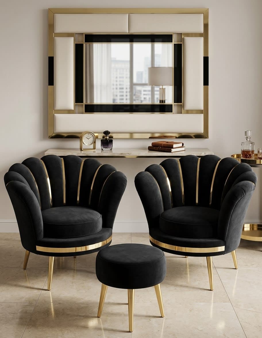 Gold Trim Shell Chair & Table Set