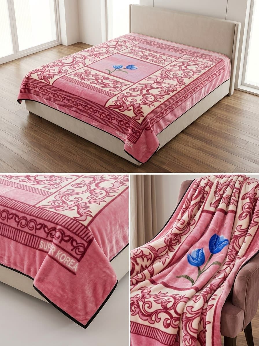 C-Blanket Pink Scroll Blue Bloom