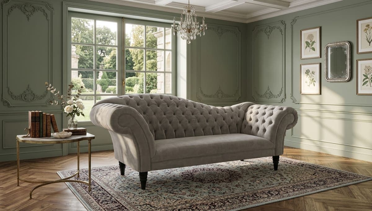 Dewan 3 Seater – Dove Grey Chesterfield