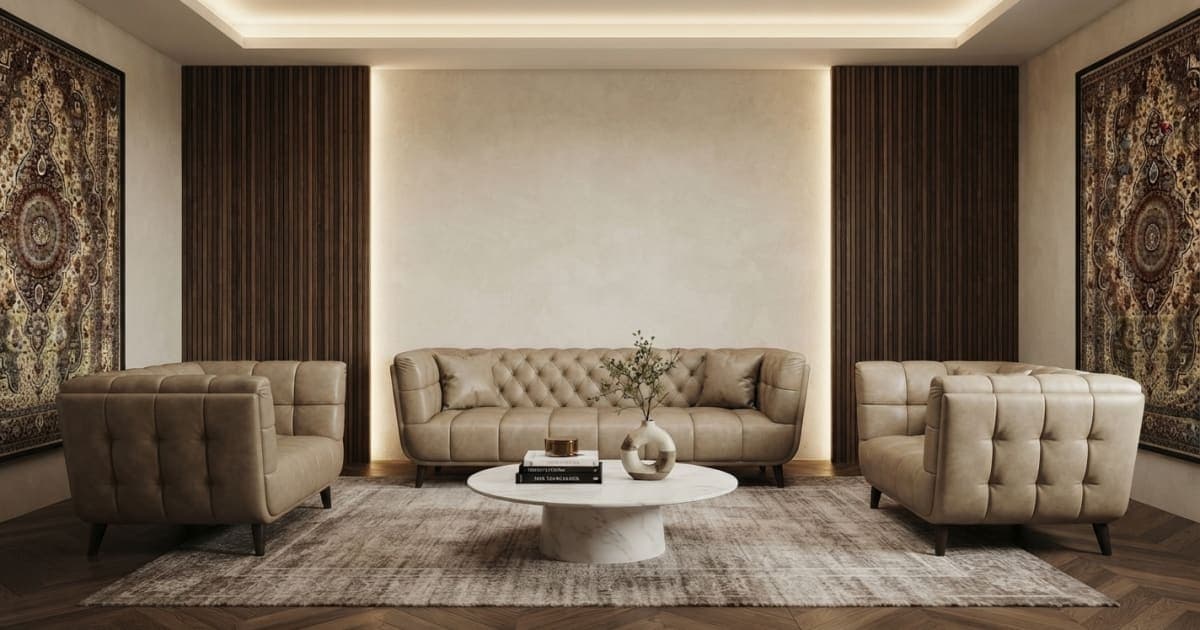 Khaki Box-Tufted Sofa Set
