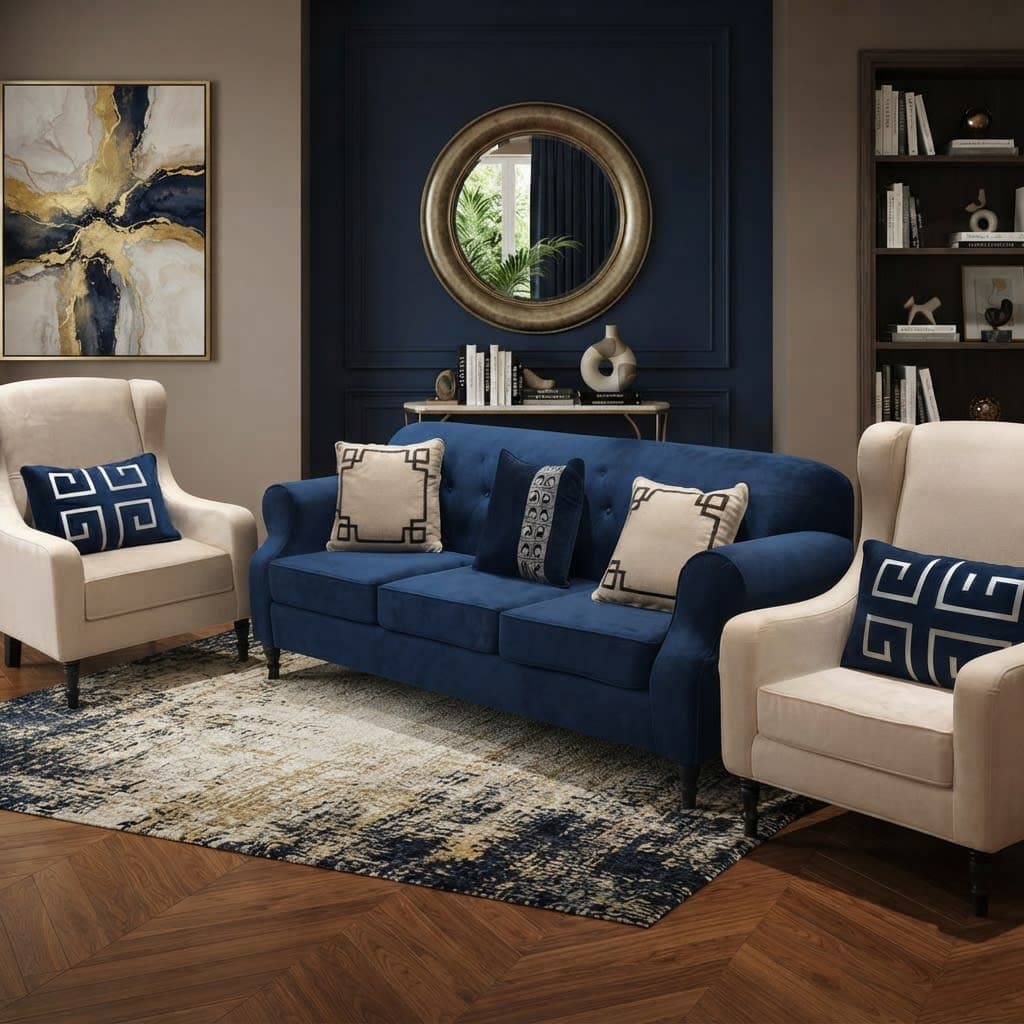 Navy Wingback Sofa Set