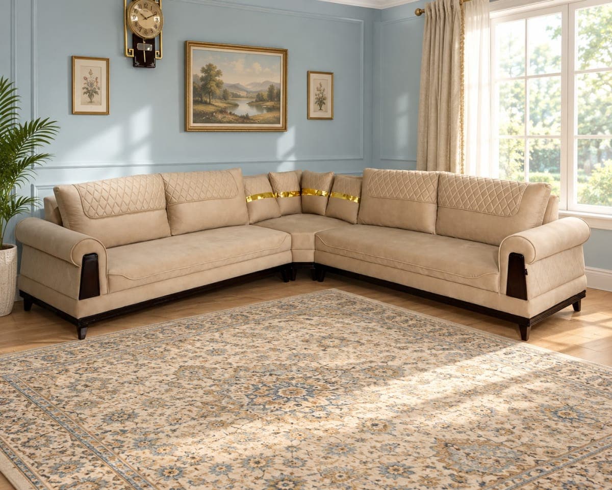 Diamond Quilted Beige L-Shape Sofa