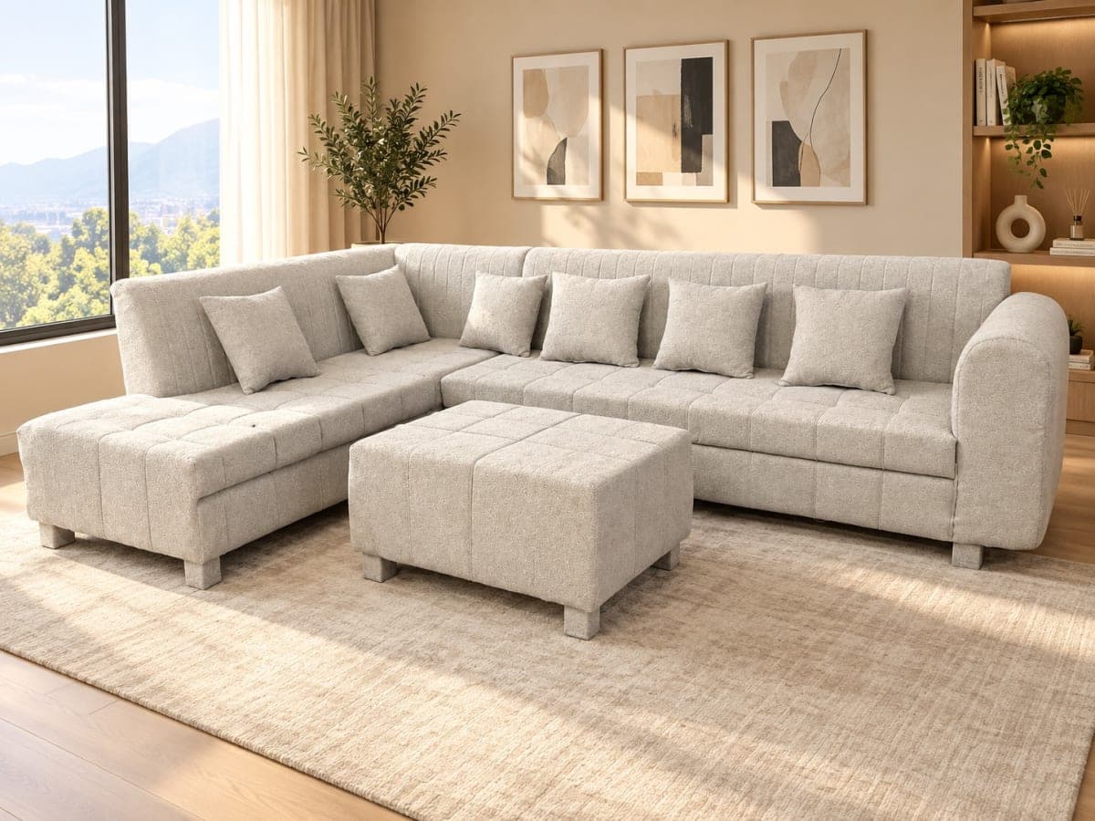 Grey Box-Tufted L-Shape Sofa