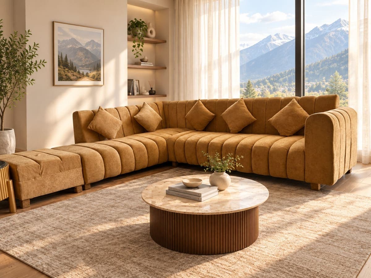 Mustard Channel-Tufted L-Shape Sofa