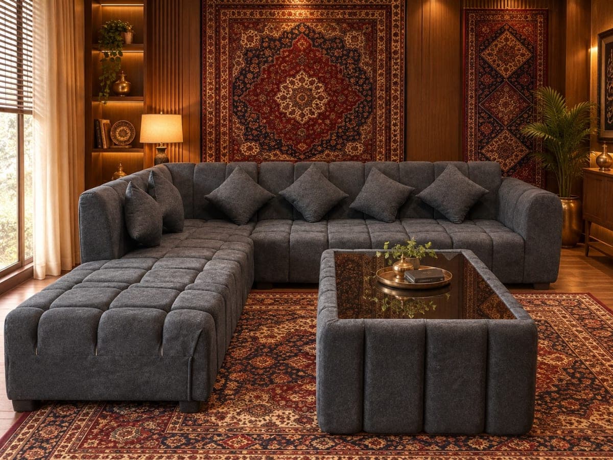 Charcoal Box-Tufted L-Shape Sofa