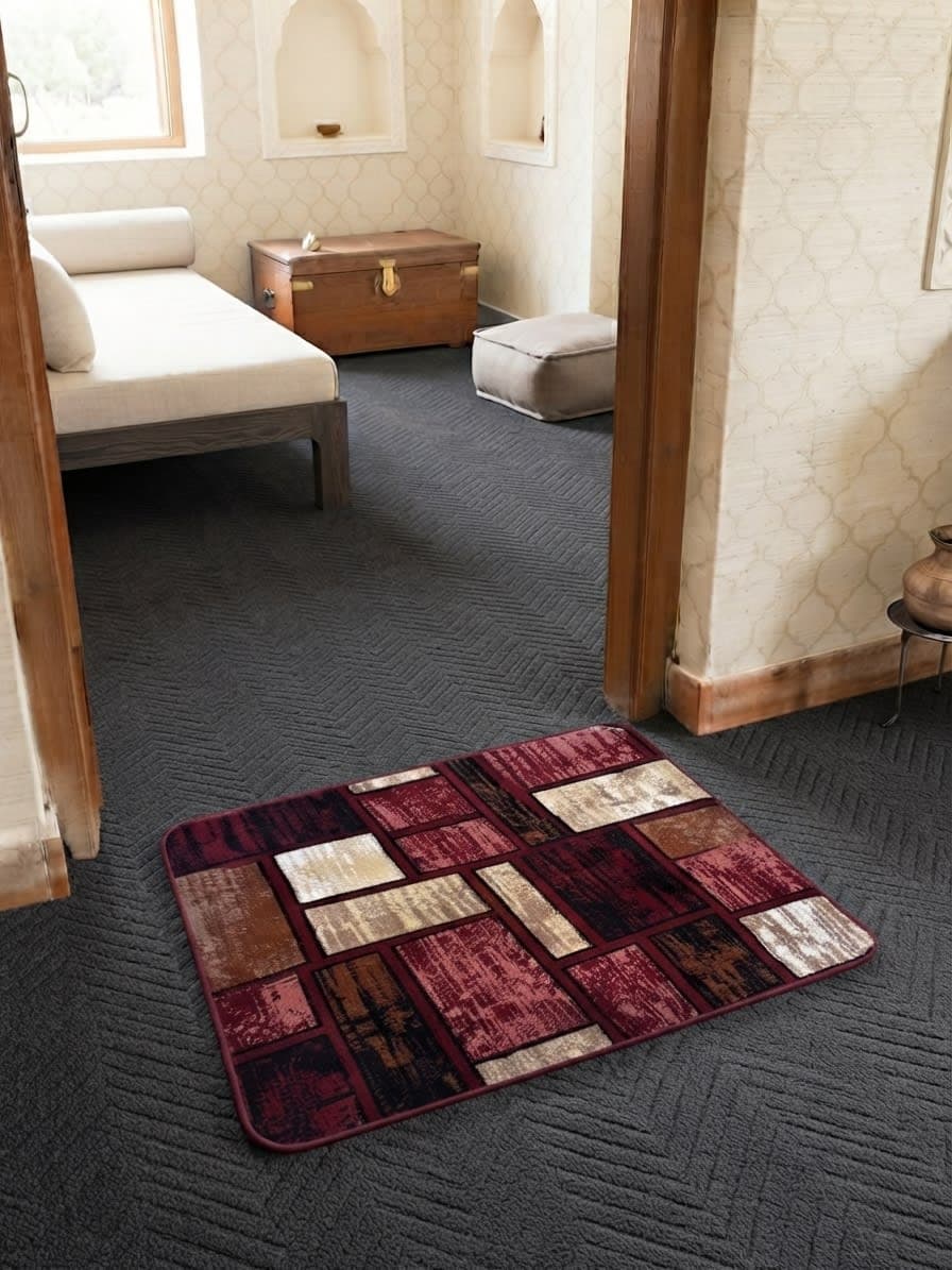 Wood-Tone Color Block Atom Mat