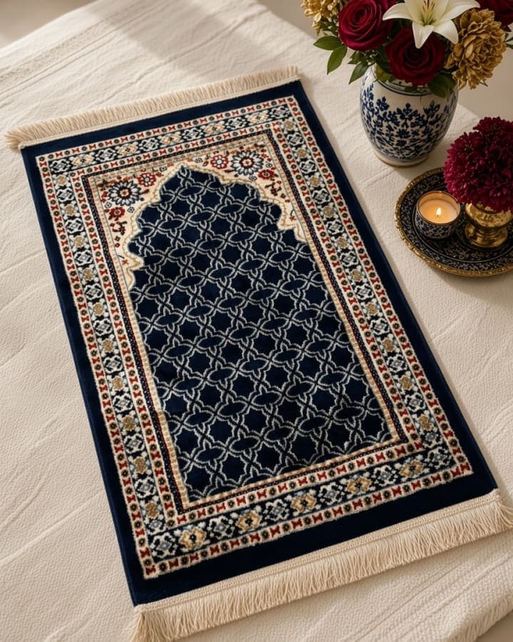 Granet Navy Blue Lattice Prayer Mat