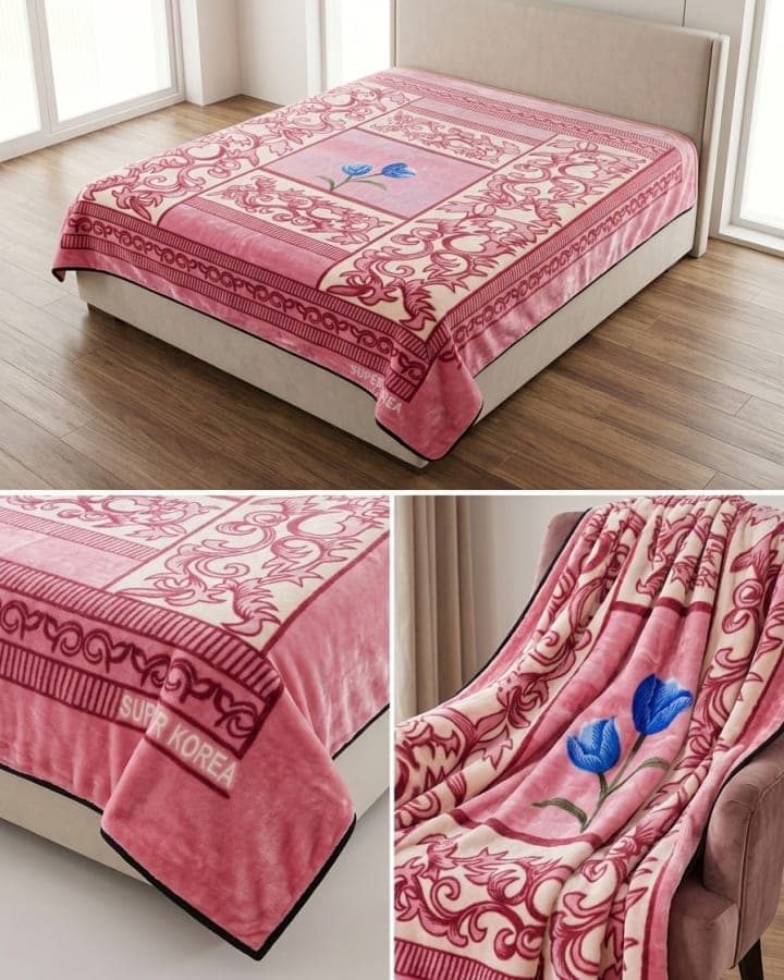 C-Blanket Pink Scroll Blue Bloom