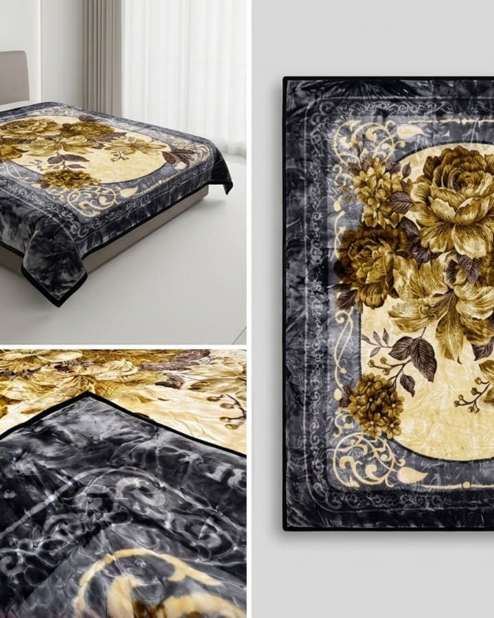 C-Blanket Grey Gold Peony