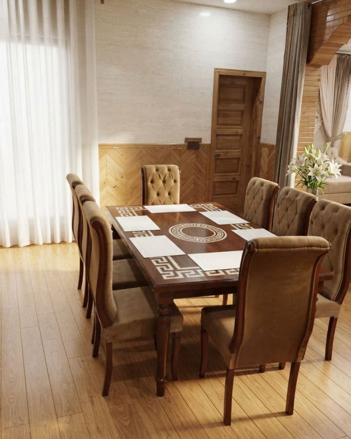 Greek Key Inlay Dining Set – Olive/Mustard