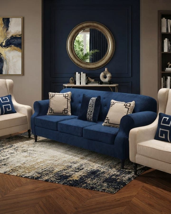 Navy Wingback Sofa Set