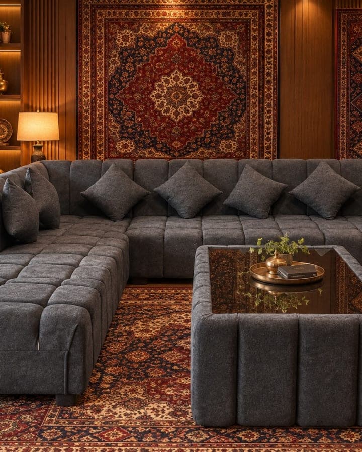 Charcoal Box-Tufted L-Shape Sofa